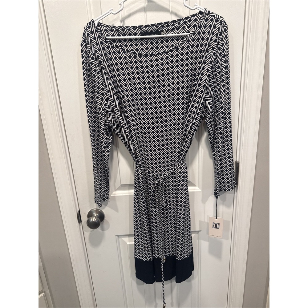 Ivanka Trump Black And White Geometric 3/4 Sleeve Dress XL NWT - Picture 2 of 6